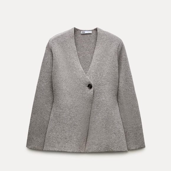 ZARA WOOL BLEND PEPLUM KNIT BLAZER - Picture 3 of 7